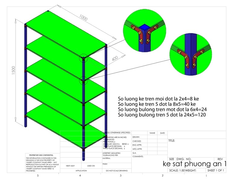 Kệ sắt 3 tầng 600x400x1500mm - Image 1